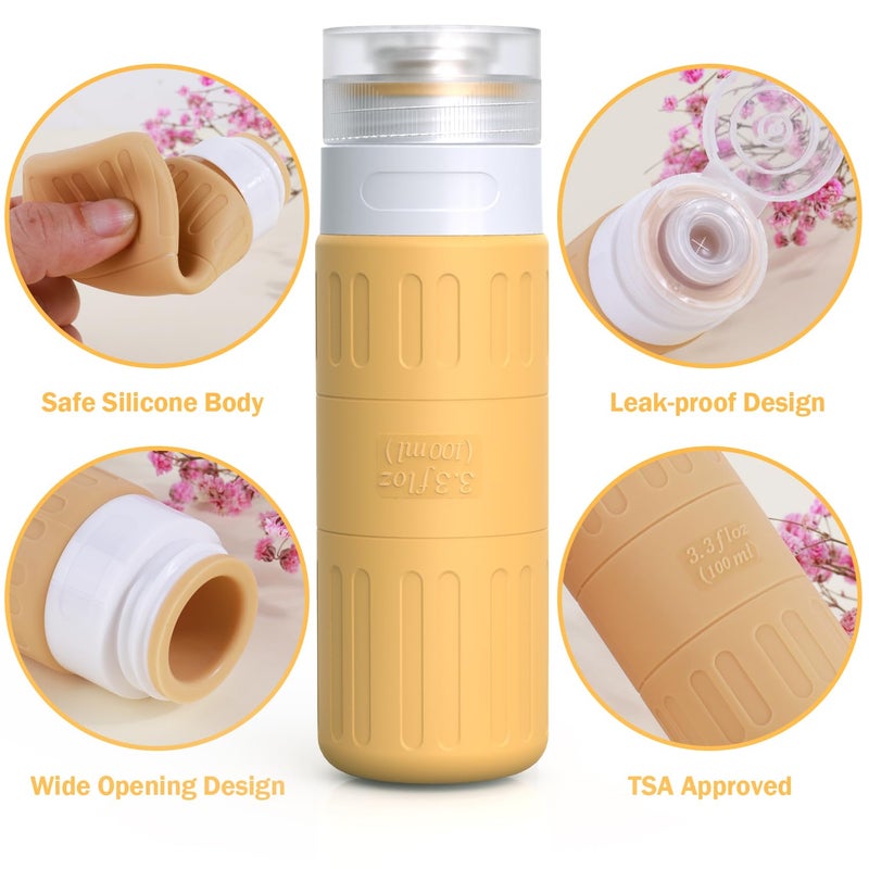 GLAMFIELDS Travel Bottles for Toiletries,TSA Approved 3.3oz Size LeakProof Silicone Toiletry Containers for Shampoo, Conditioner,Easy to Squeeze，Portable Travel Essentials for Lotion(18 Pack) Apricot - Image 3